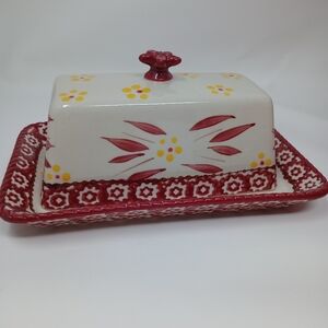 Temptations By Tara Old World Red Butter Dish Cover And Under Plate 730